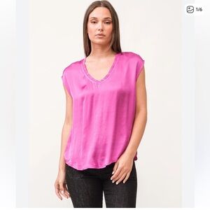 NWT Dear John Dahlia Pink Satin Sleeveless Top Size S